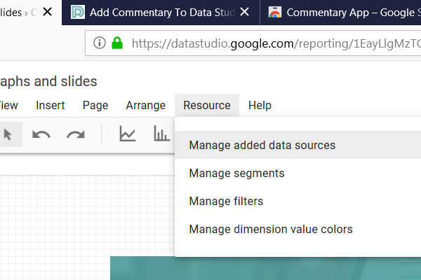 Drop down showing manage added data sources